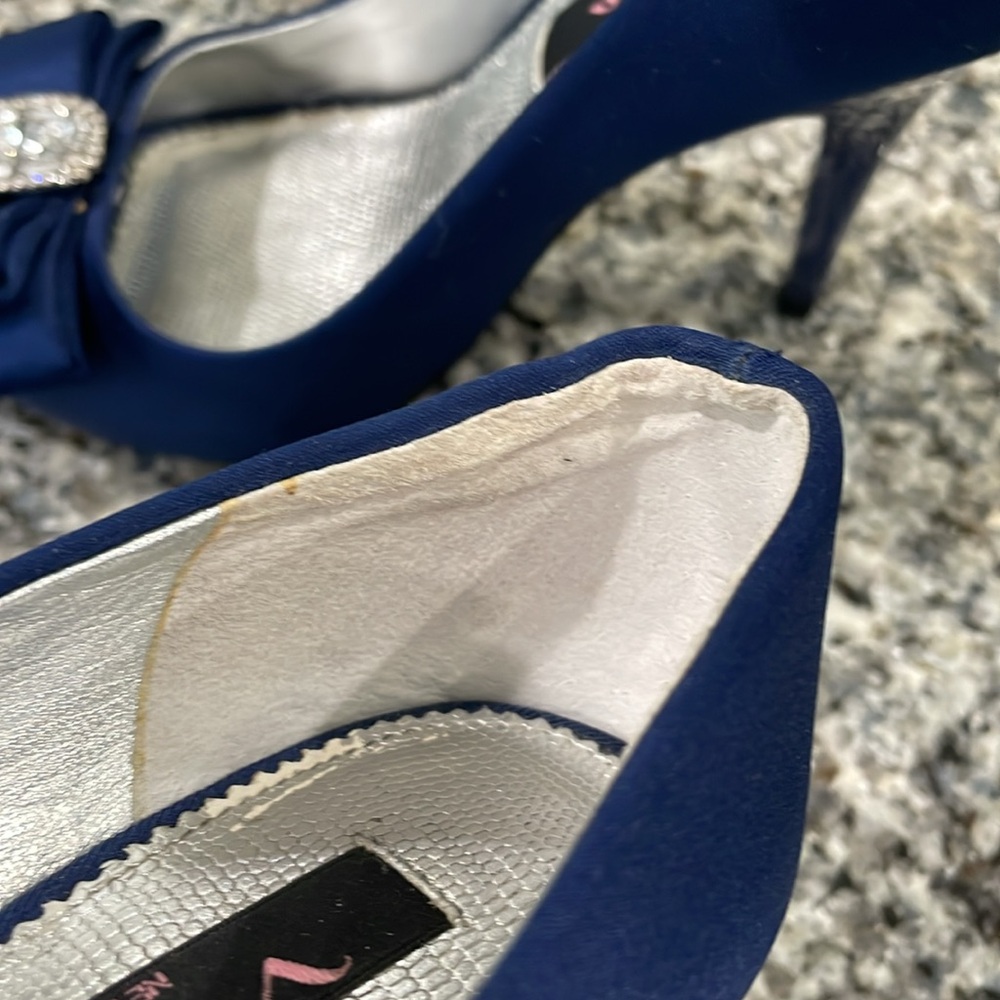 Nina Blue Satin Peep Toe Heels - Picture 8 of 11